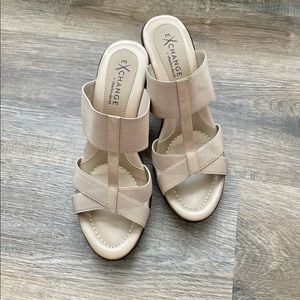 Wedge heeled sandals, nude color, size 7.5